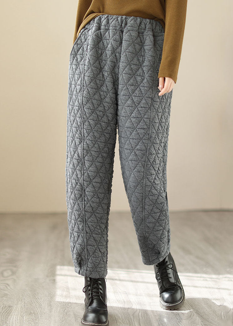 Grey High Waist Warm Fleece Lantern Pants